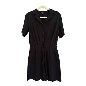 Athleta Avenue Romper Black Short Sleeve Button Front Drawstring Waist Tall S/T